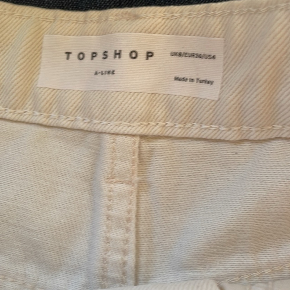 Topshop A-Line Denim High Rise Shorts Cream Off White Unfinished Hem 3.5” Inseam - Picture 6 of 14